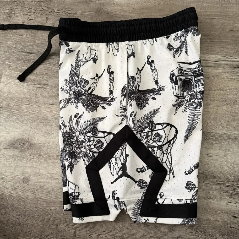 Jordan MJ Jumpman Shorts Mens Small White Floral Boombox Retro Basketball FV8614